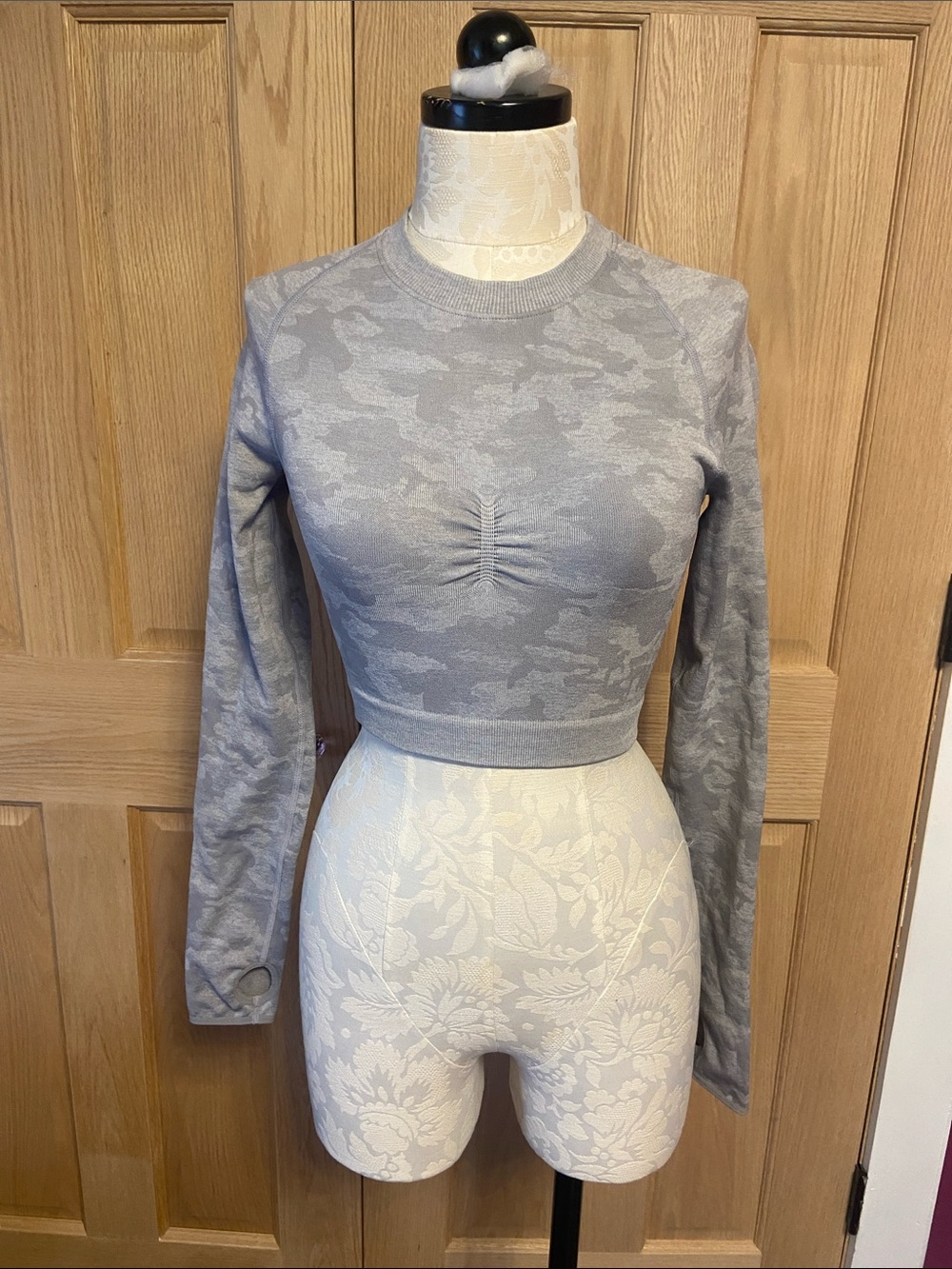 Gymshark Grey Camo Long-Sleeve Cropped Top